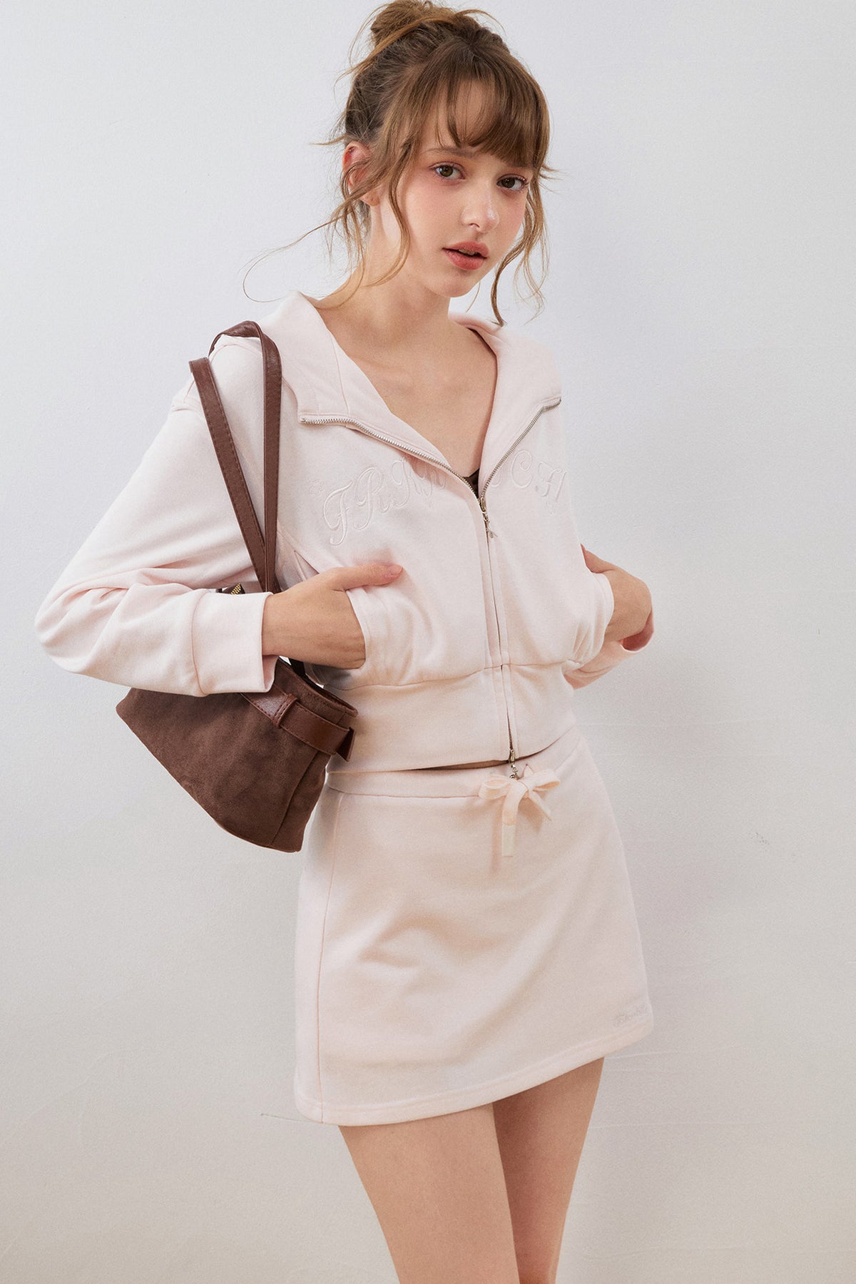 High-Waisted Hooded Sweatshirt Jacket Skirt Set-Up