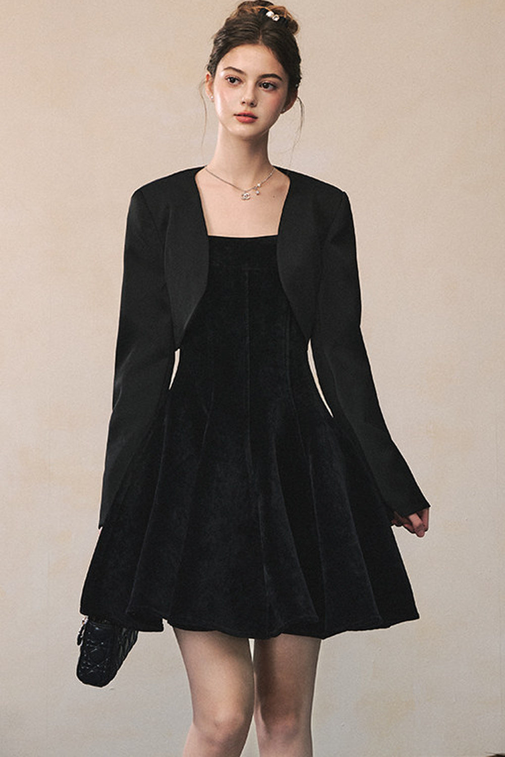 Black Suspender Dress With Jacket Set-Up