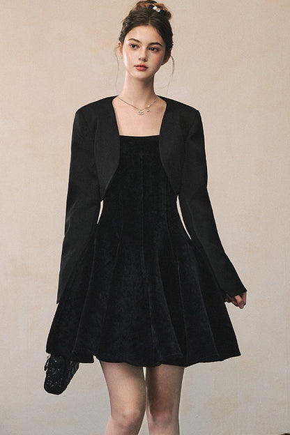 Black Suspender Dress With Jacket Set-Up