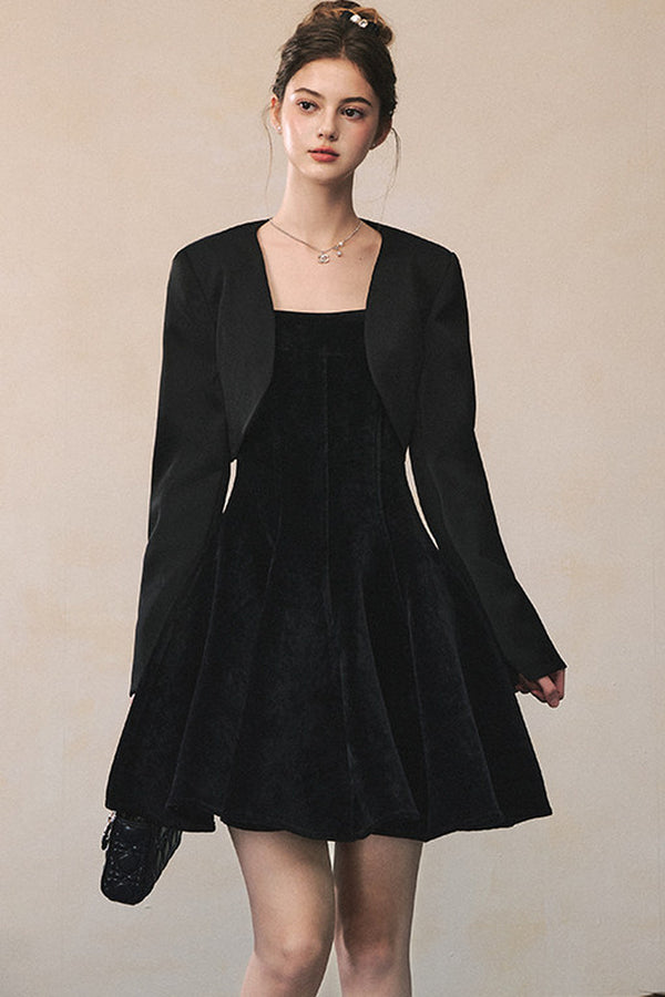 Black Suspender Dress With Jacket Set-Up