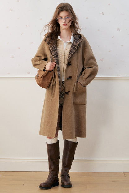 Long Plaid Double-Sided Wool Coat