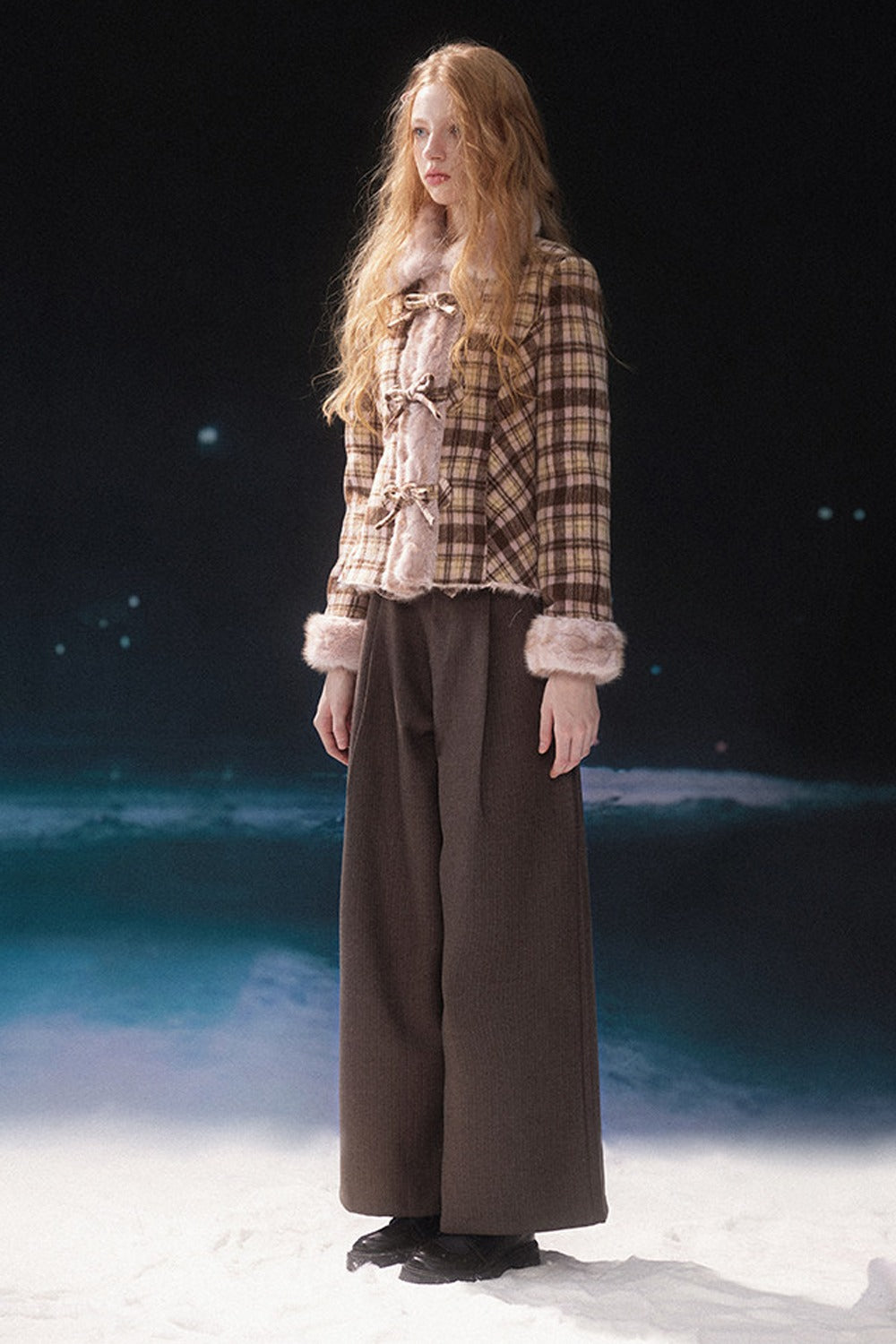 Bowknot Faux Fur Padded Coat