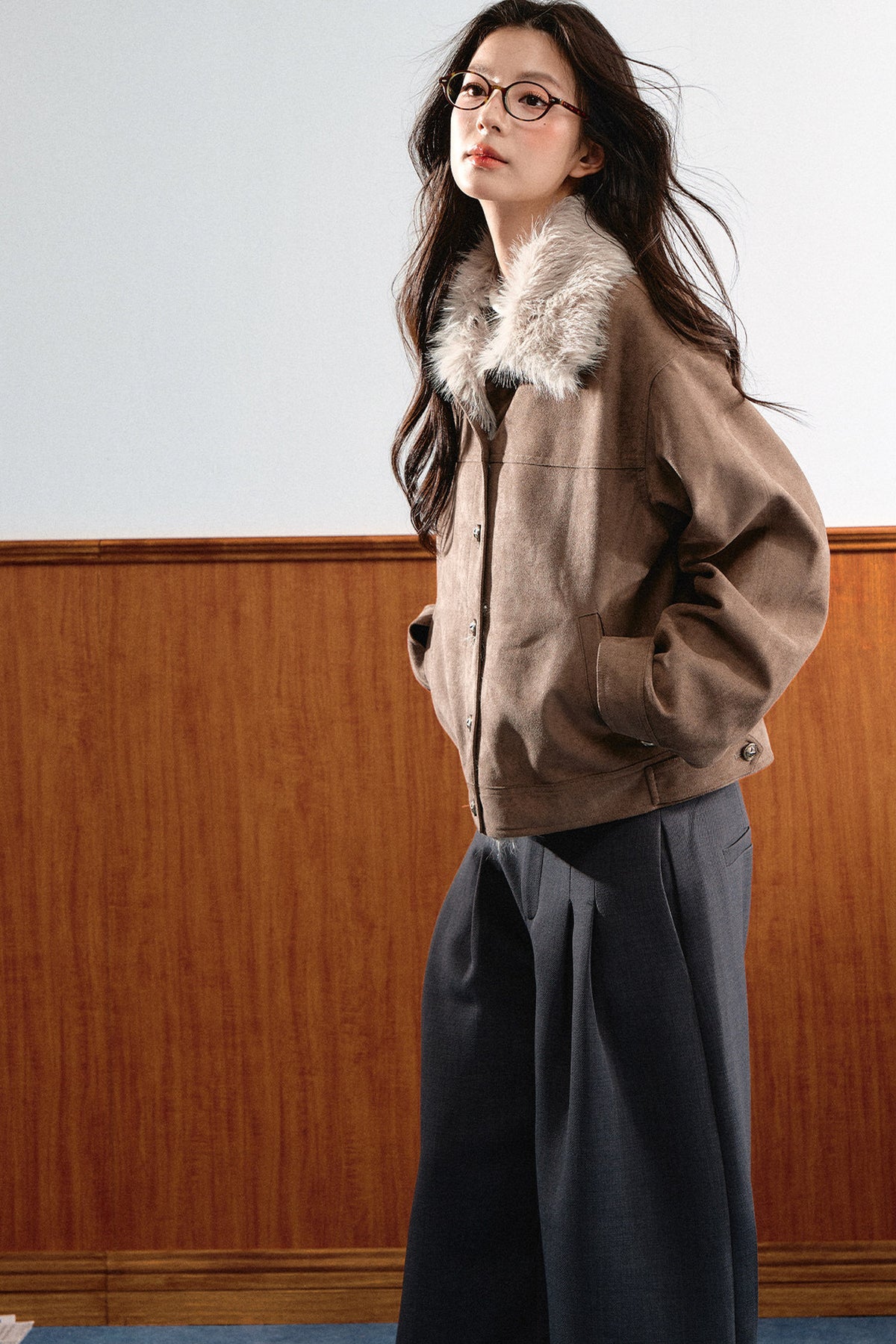 Khaki Brown Short Fur Coat