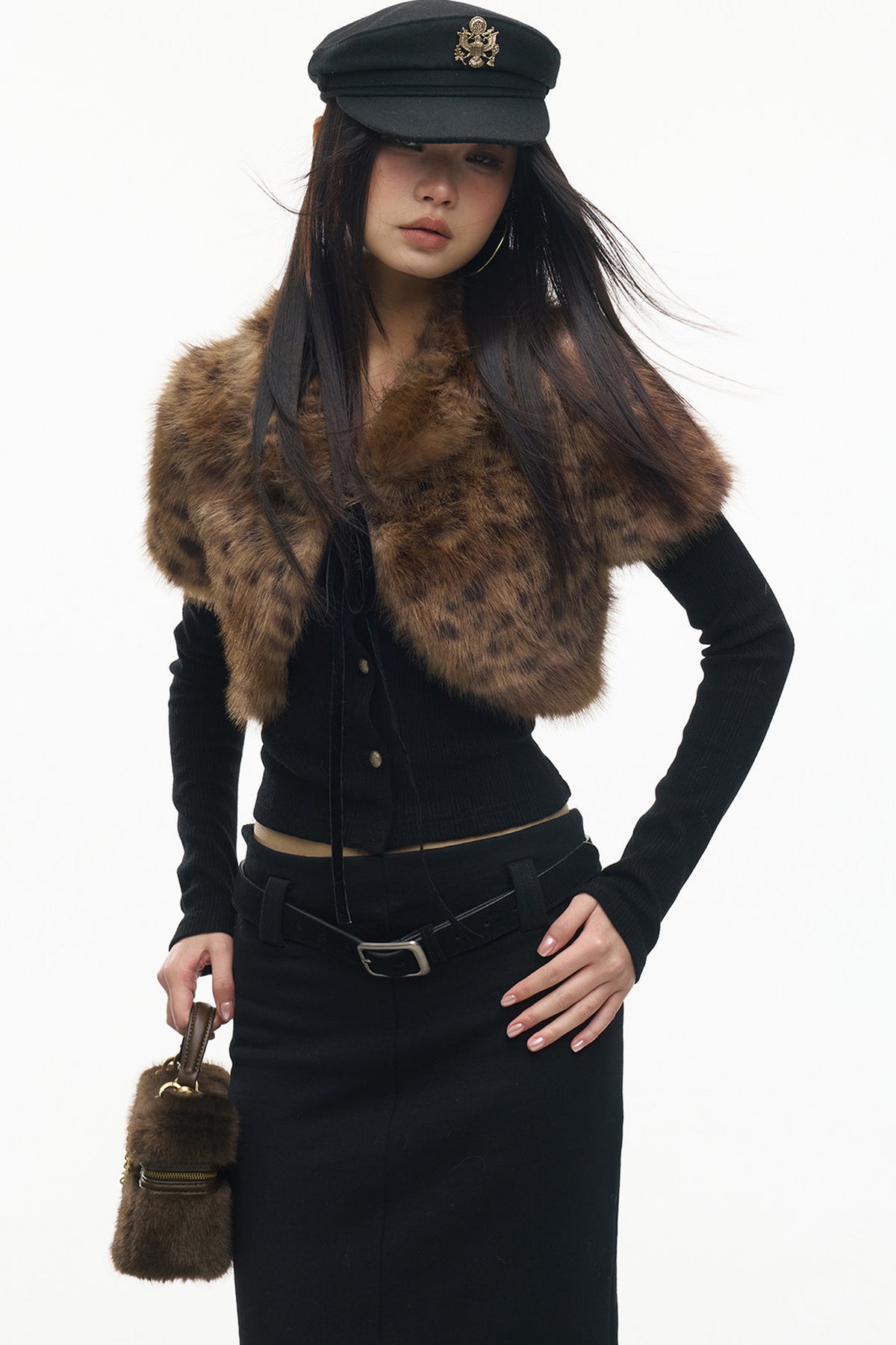 Leopard Fur Shawl Inner Knit Cardigan