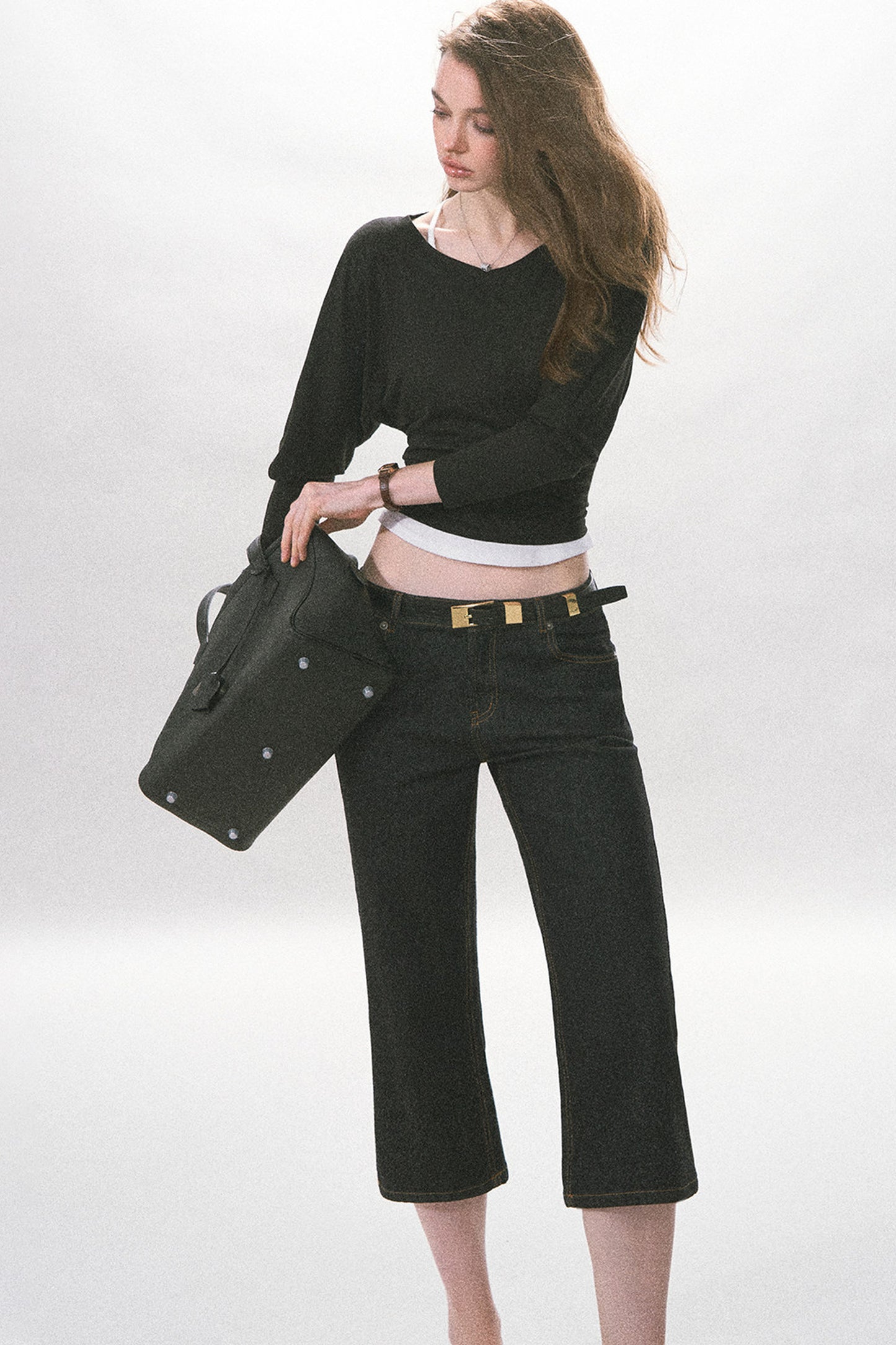 High-Waist Straight-Leg Washed Jeans