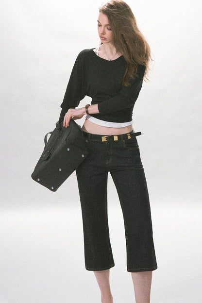 High-Waist Straight-Leg Washed Jeans