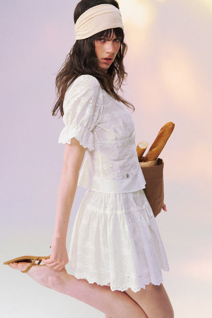White Eyelet Puffy Skirt and Top Set-Up