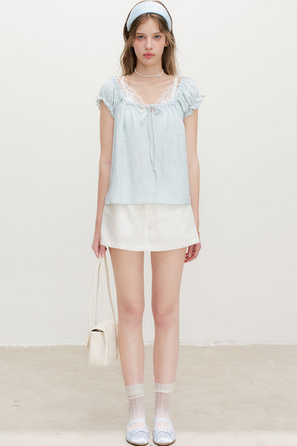 Snowflake Cotton Short-Sleeve Babydoll Top