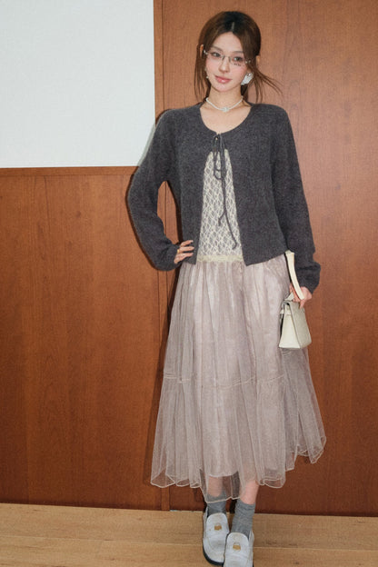 Lace Cardigan and Skirt Set-Up