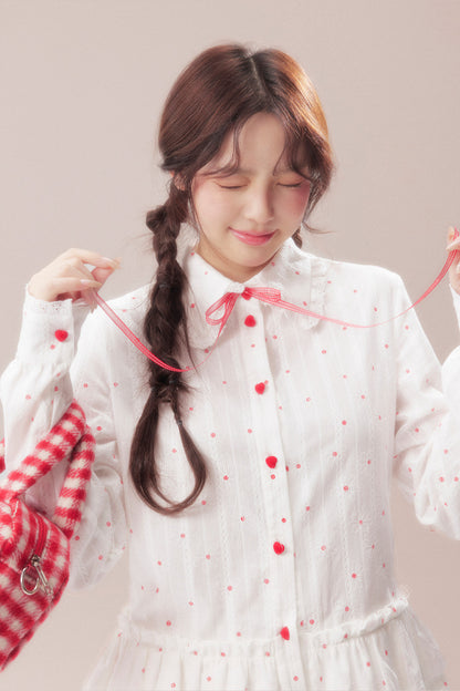 Bow Polka Dot Shirt and Skirt Set-Up