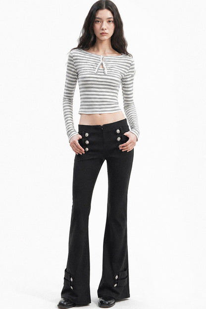 Low-Waist Waistless Buttoned Flared Pants