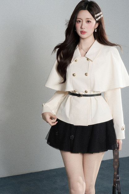 White Double-Breasted Cape Jacket