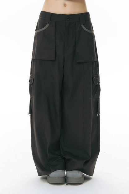 Foldable Hem Wide Leg Pants