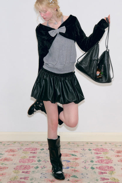 Gray Halter Bow Knit Sweater