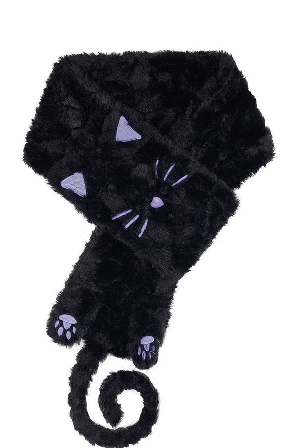 Halloween Meow Black Gray Striped Sweater With Scarf