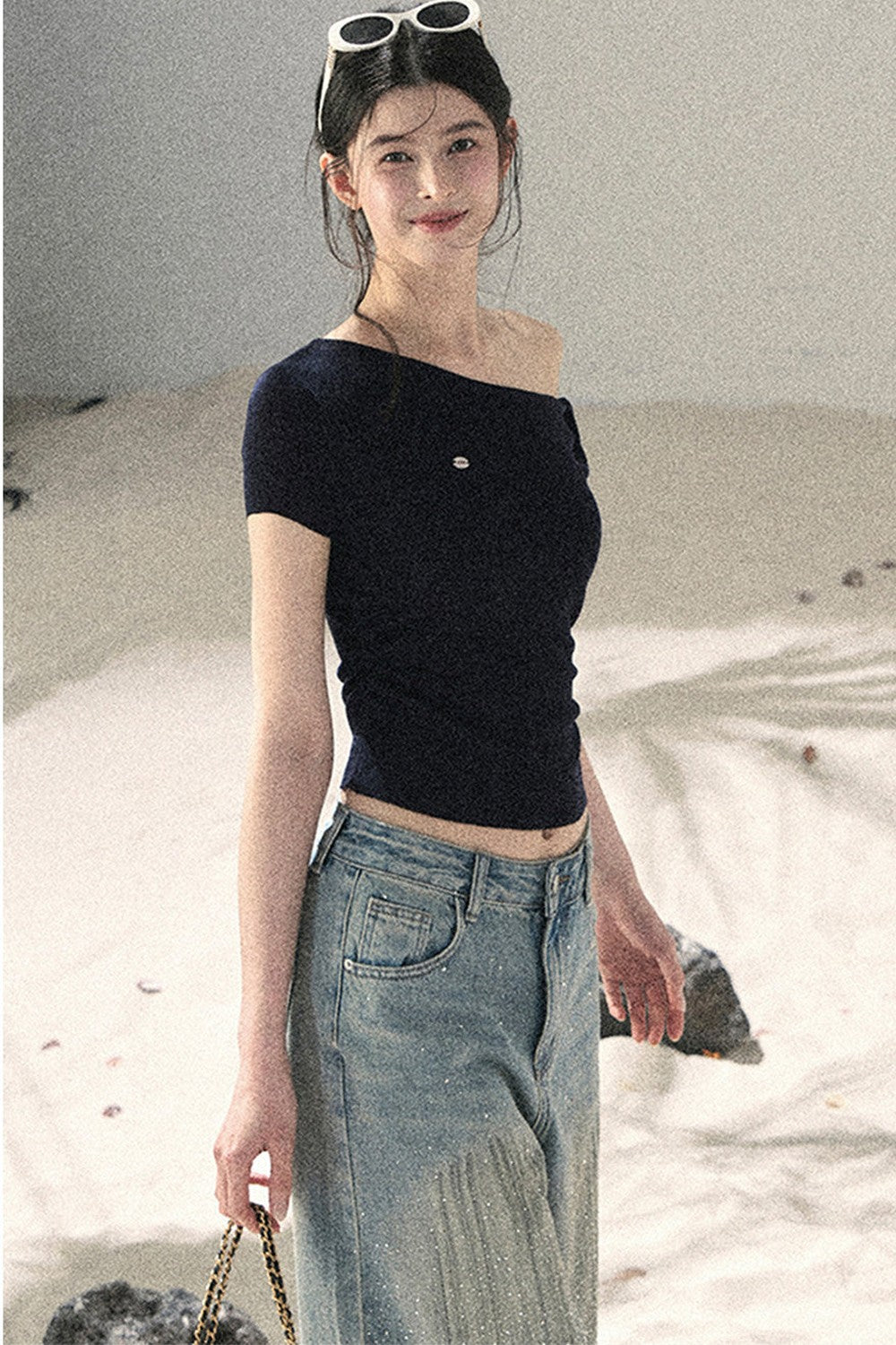 American-Style Rhinestone Wide-Leg Jeans