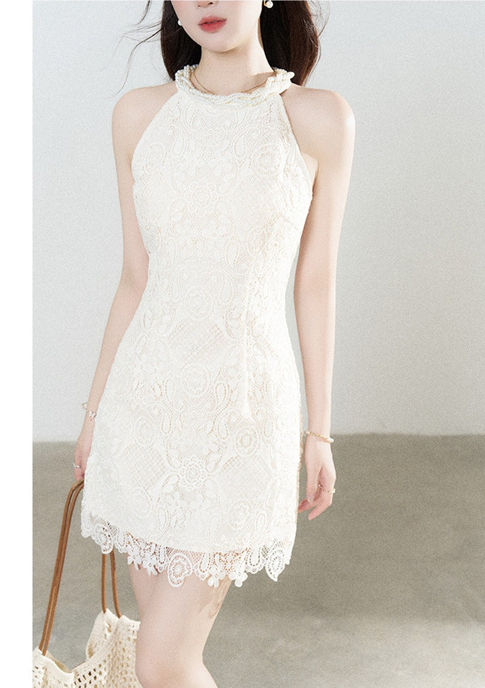 A-Line Halter Neck Lace Dress