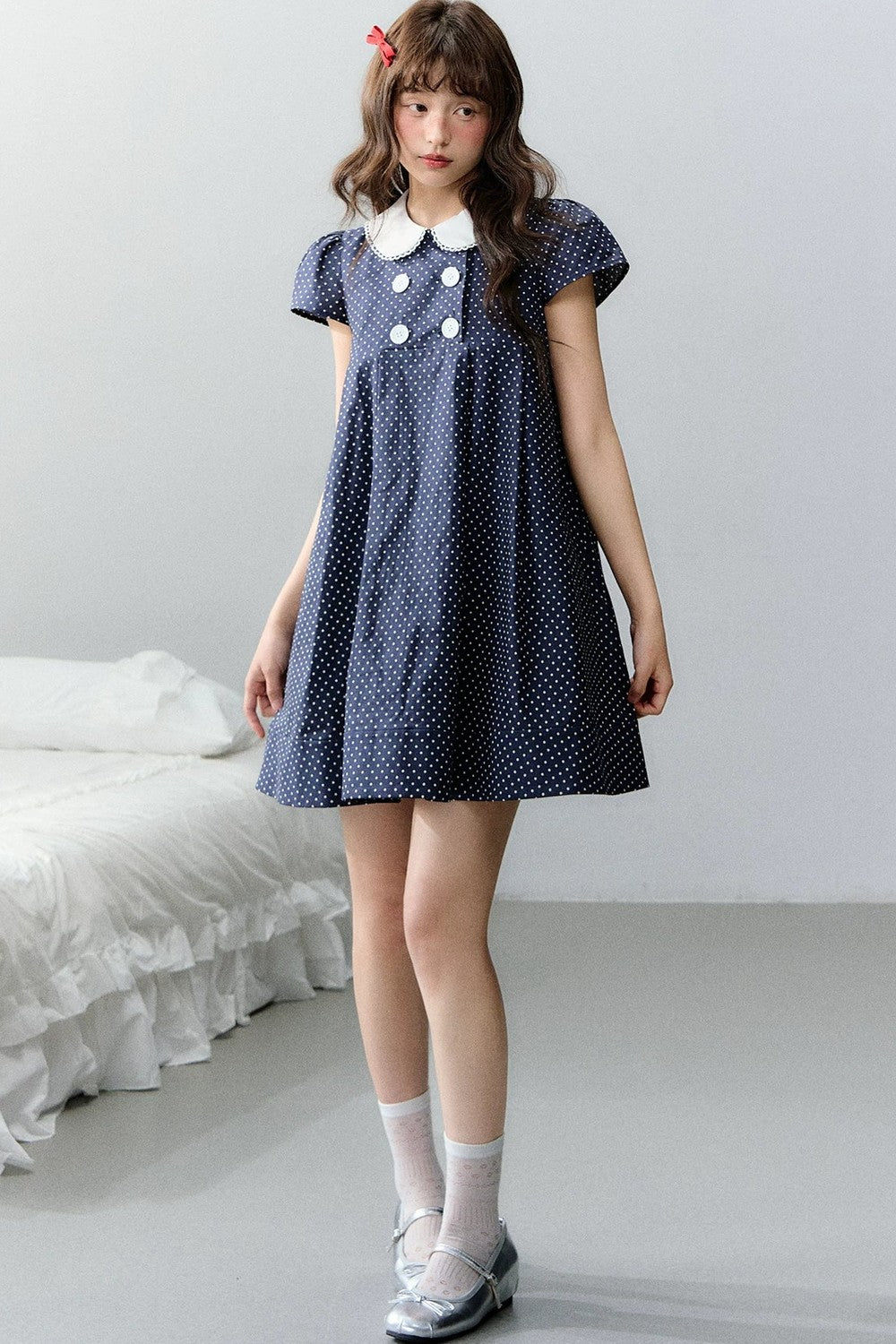 Navy Retro Polka Dot Dress