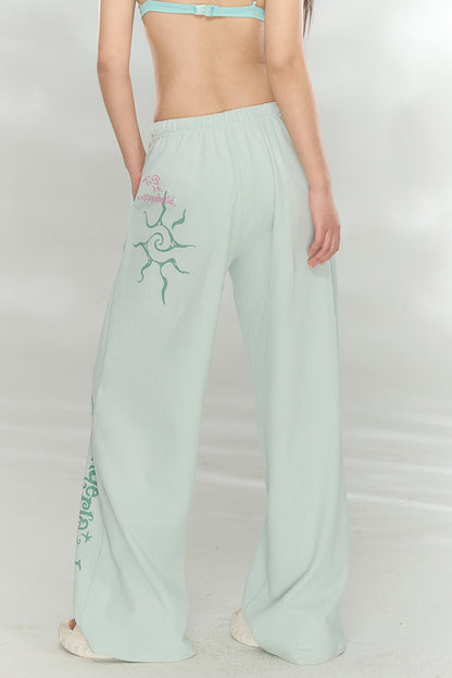 Waffle Knit Print Sweatshirt and Pants Set-Up