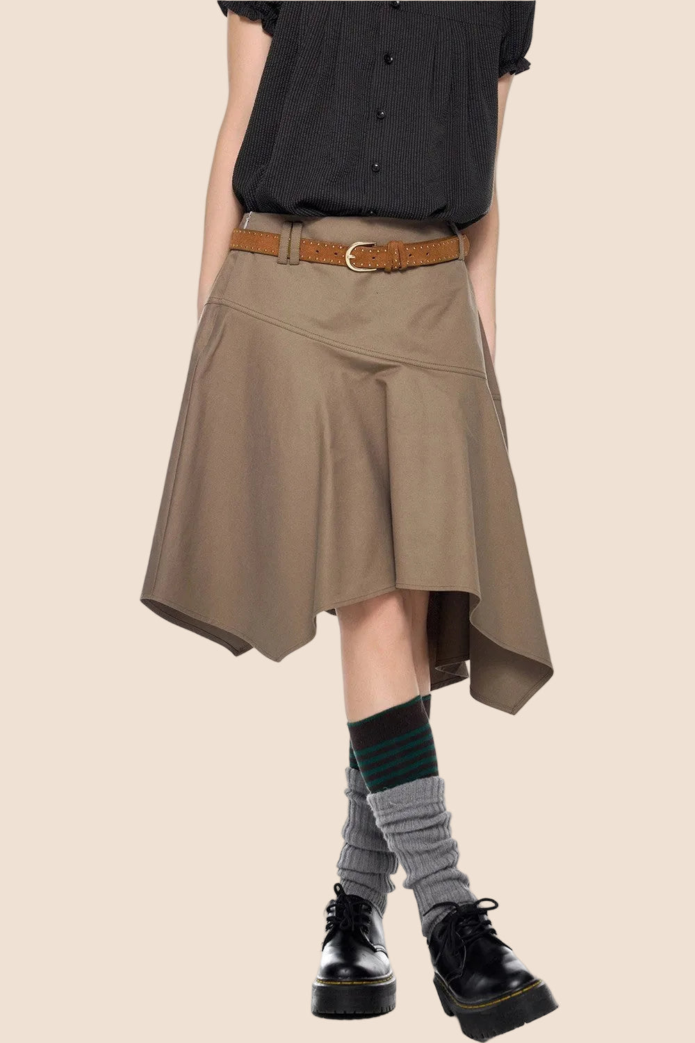 Brown A-Line Midi Skirt