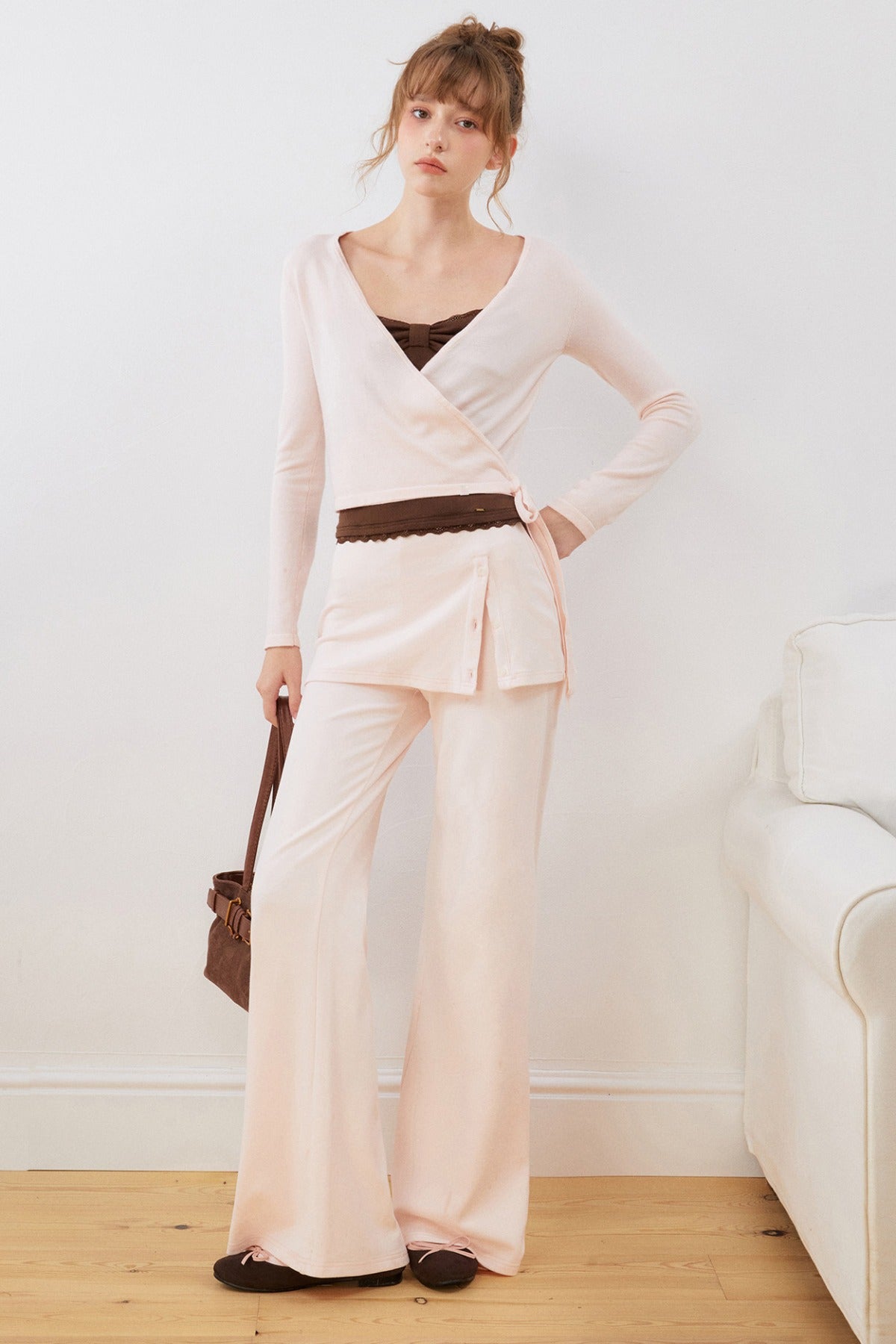 V-Neck Wrap Knit Top Set-Up