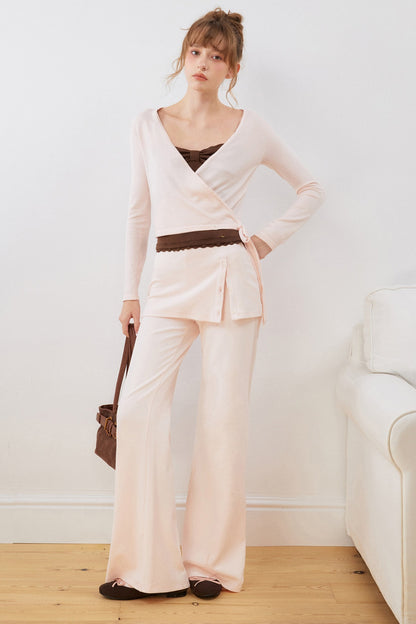 V-Neck Wrap Knit Top Set-Up
