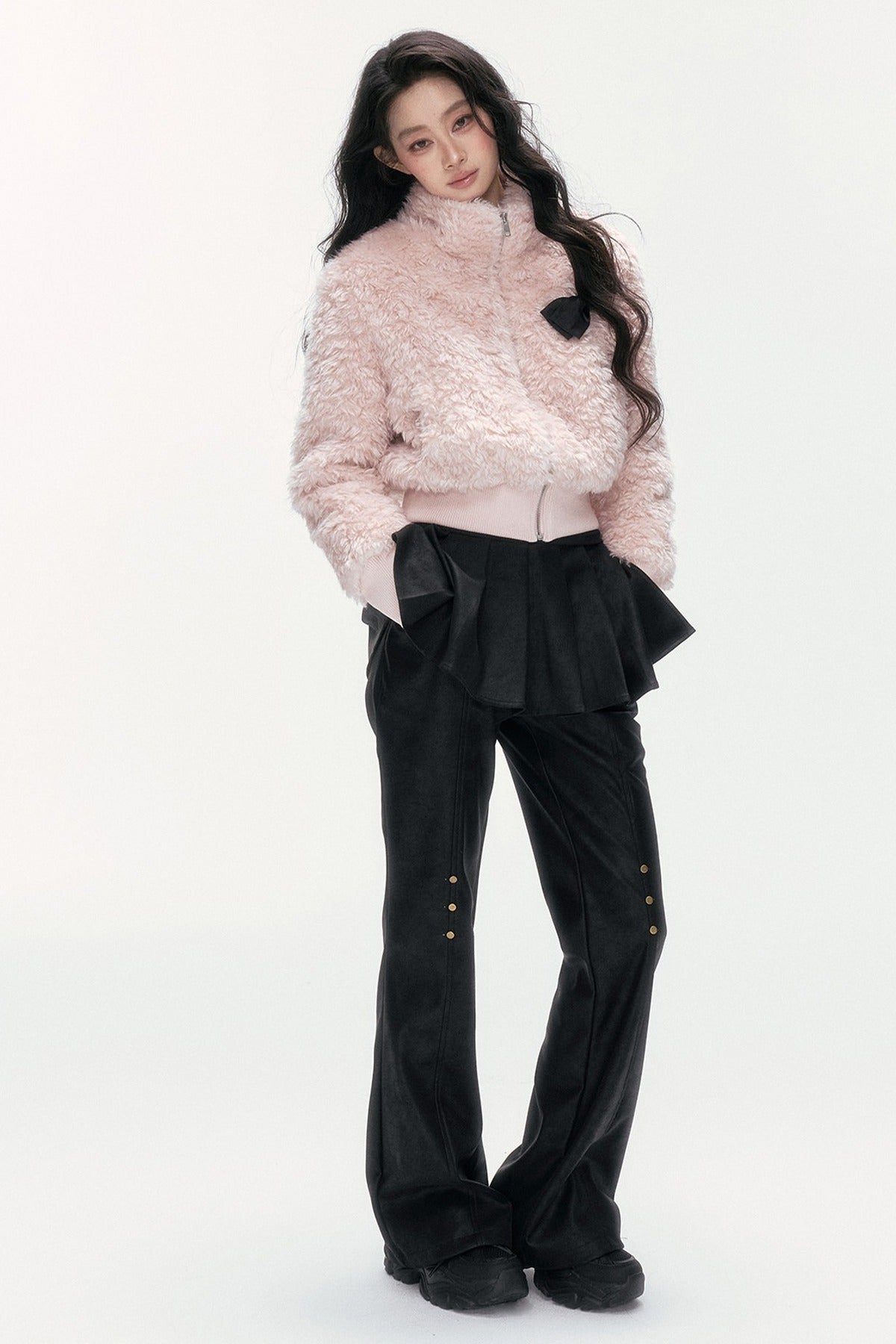 Pink Faux Lamb Wool Jacket and Pants Set-Up