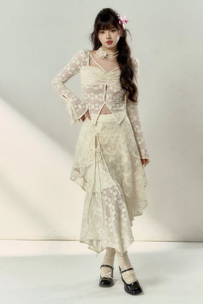 New Chinese Lace Top and Skirt Set-Up