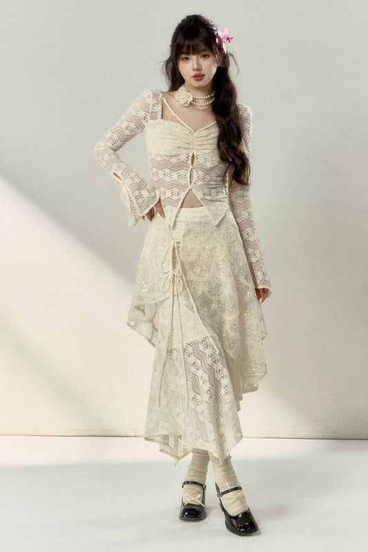 New Chinese Lace Top and Skirt Set-Up