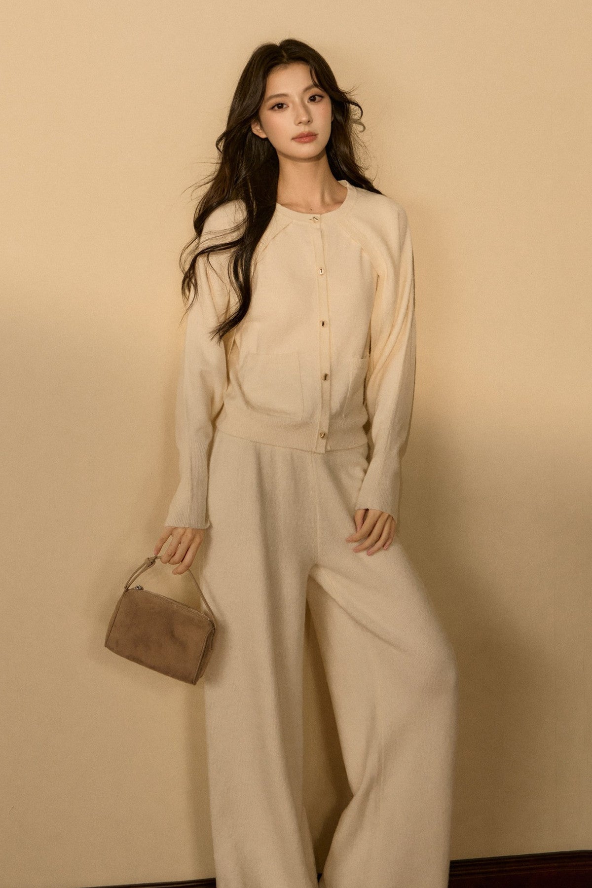 Wool and Cashmere Blend Cardigan and Pants Set-Up