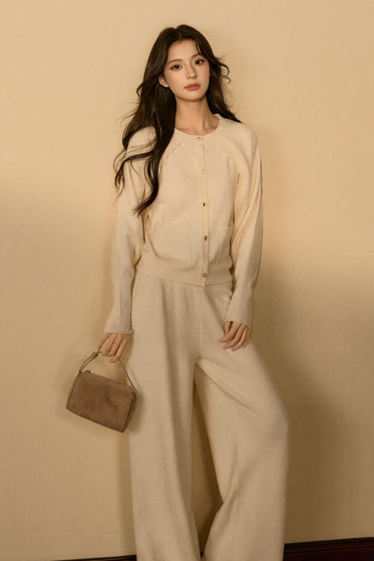 Wool and Cashmere Blend Cardigan and Pants Set-Up