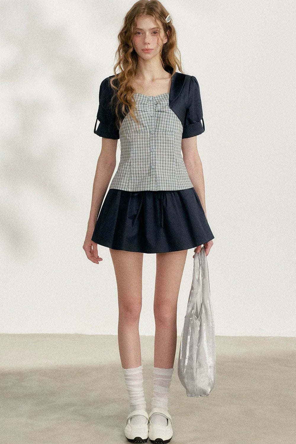 Blue Plaid Layered Short Sleeve Shirt