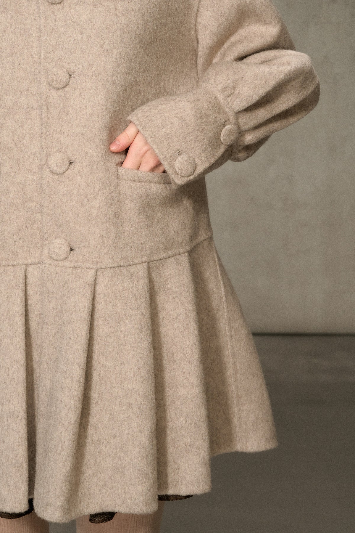 70% Wool Blend Double-Sided Pleated Coat