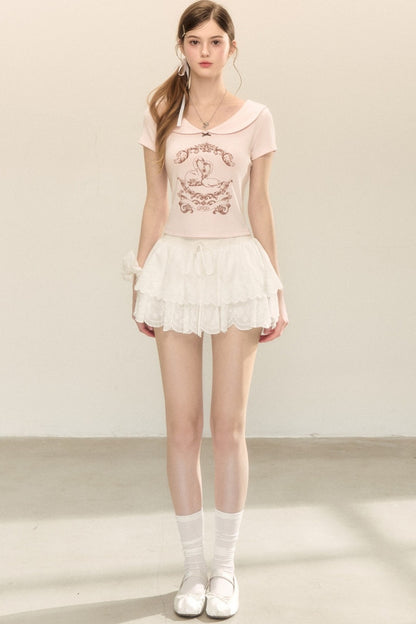 White Ruffle Mini Skirt