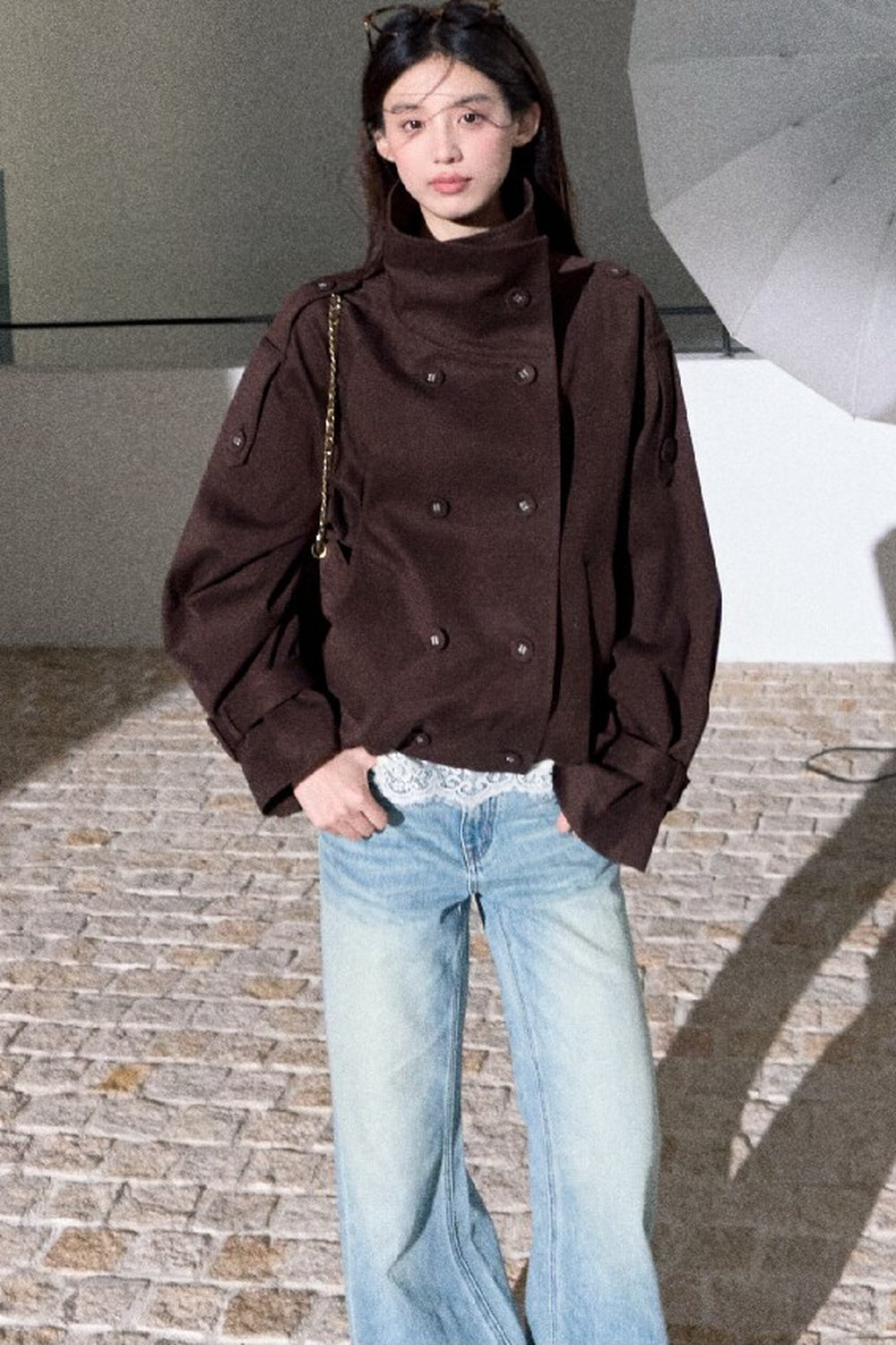 Jeans in denim lavato effetto vintage a gamba dritta
