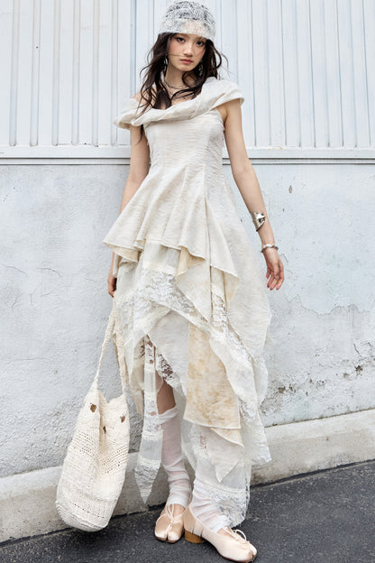 Sculpture-Like Twisted Collar Two-Piece Skirt Set-Up