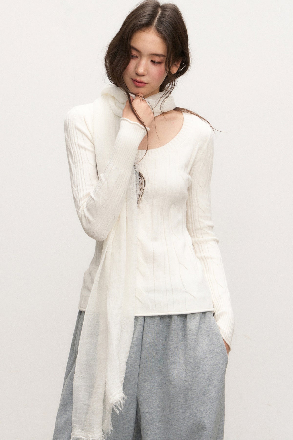Beige Knit Base Layer Top Set-Up