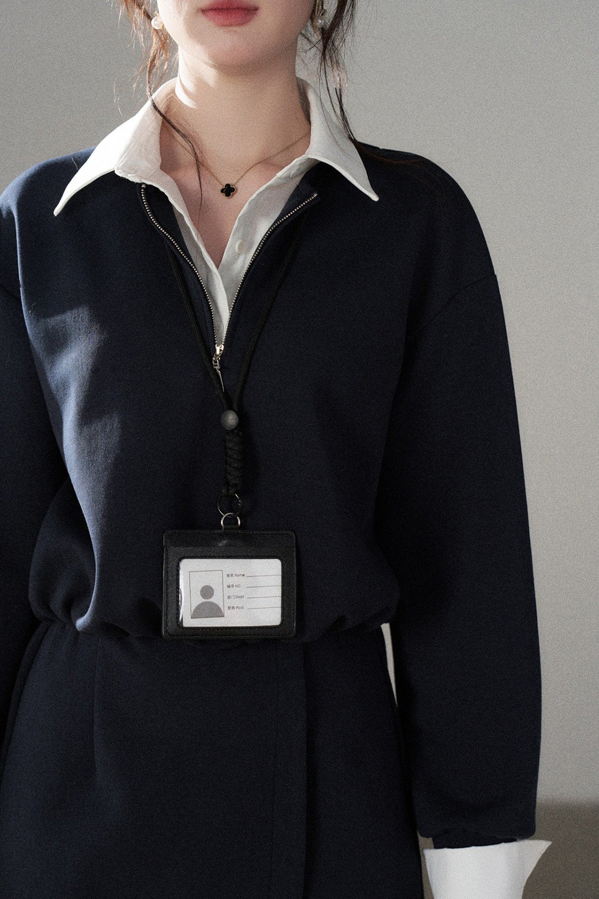 Layered-Look Polo Collar Sweatshirt Dress