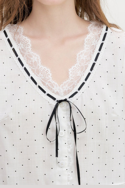 Lyocell Polka Dot Lace Blouse
