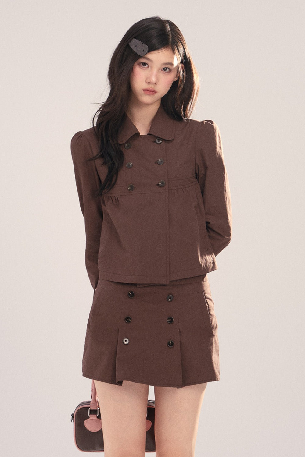 Long-Sleeved Plaid Shirt and Skirt Set-Up