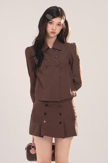 Long-Sleeved Plaid Shirt and Skirt Set-Up