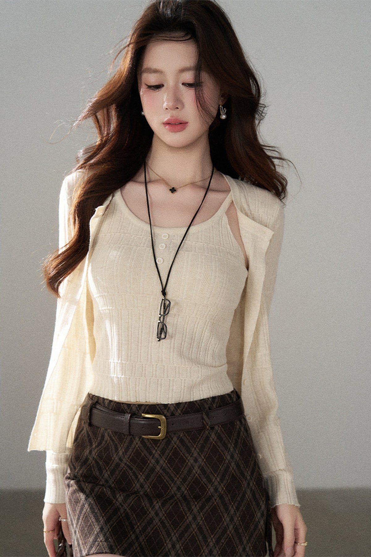 Sophisticated Knitted Cardigan Two-Piece Set