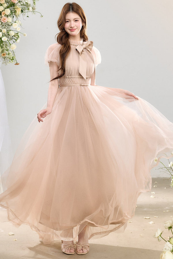 Bow Irregular Hem Tulle Dress