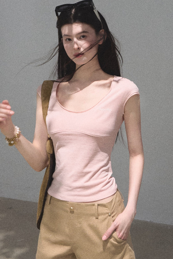 Lyocell Embroidered Short-Sleeve Top