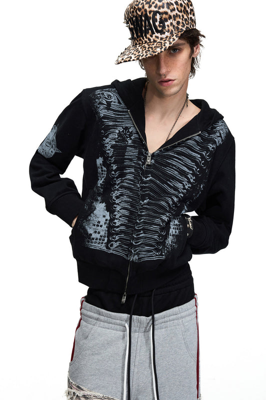 Vintage Hooded Zip Corset Jacket