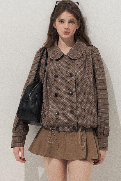 Brown Doll Collar Trench Coat and Skirt Set-Up