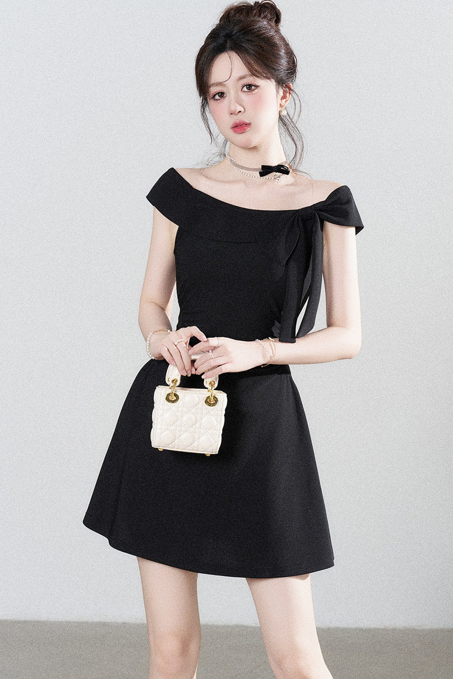 Black Off-Shoulder Knit Dress
