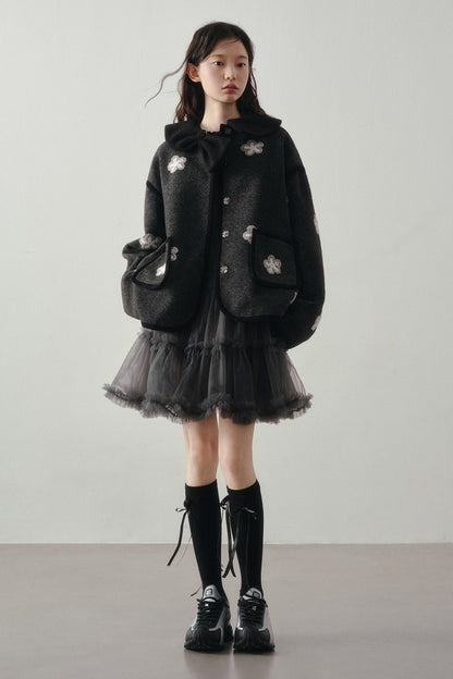 Lockere Wolljacke mit Blumenmuster