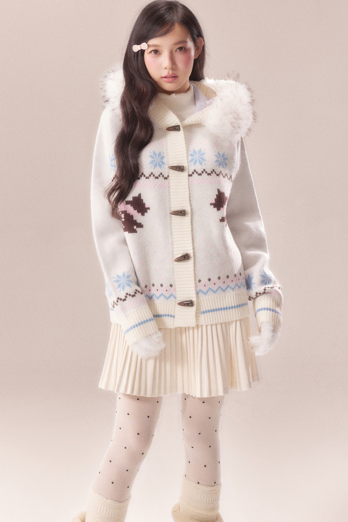 Cárdigan Fair Isle con cuello de pelo de perro