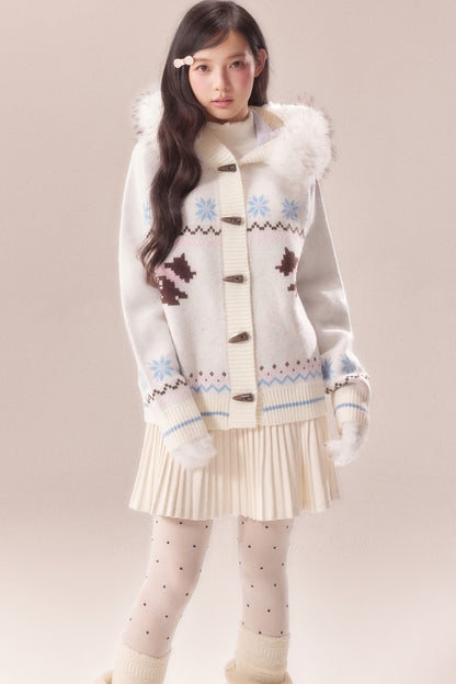 Cárdigan Fair Isle con cuello de pelo de perro